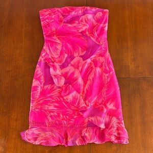 Phoebe Silk Strapless Pink Floral Tropical Cocktail Dress